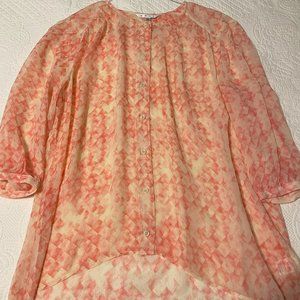 CAbi 756 Emerson Silk Button Down Abstract Blouse Top Womens Size Large